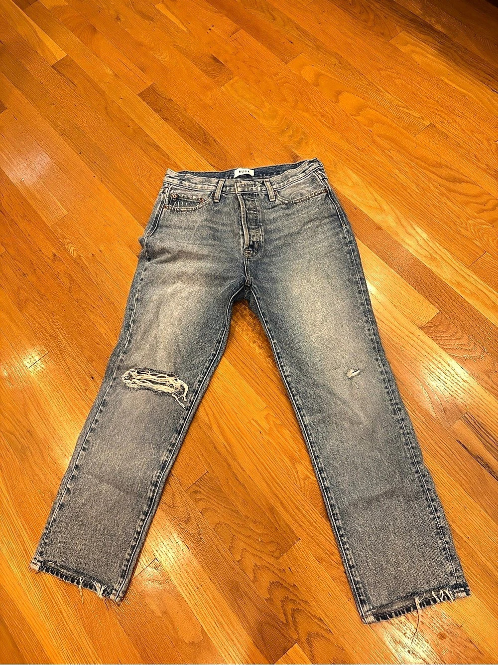 Pistola Cassie Super High Rise Straight Jean Straight Leg Distressed Jeans in